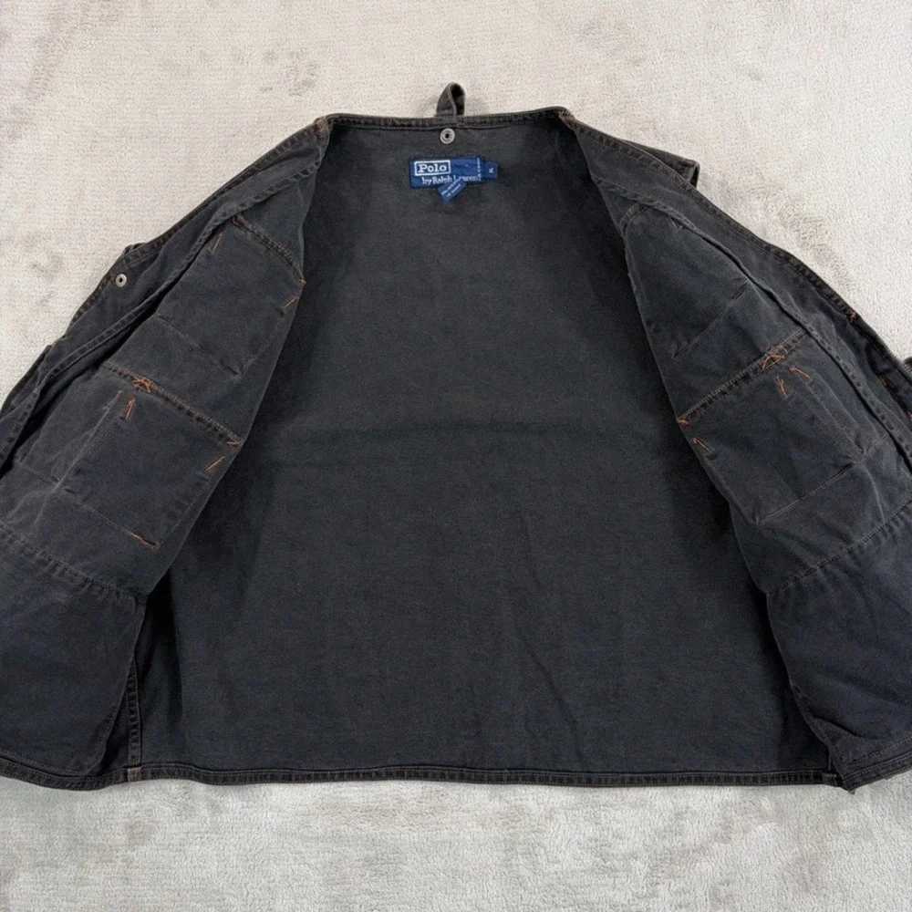 Vintage 90s 80s Polo Ralph Lauren Hunting Utility Vest in Charcoal Denim Men XL